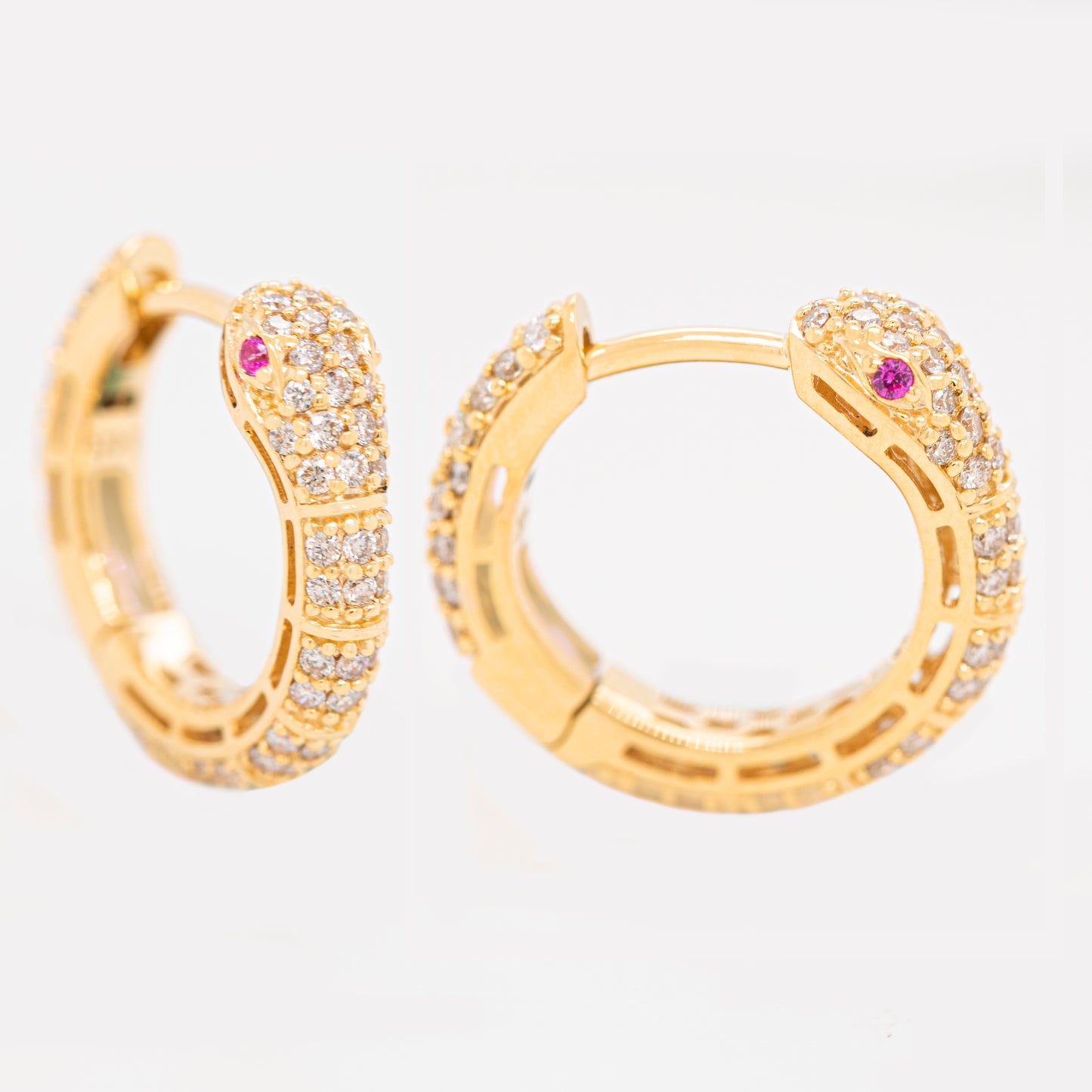 14K Yellow Gold Snake Diamond Huggie Earrings