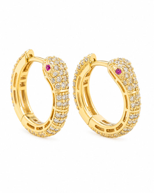 14K Yellow Gold Snake Diamond Huggie Earrings