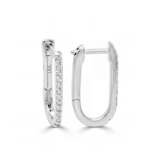 14K White Gold U-Shaped Diamond Huggie Earrings