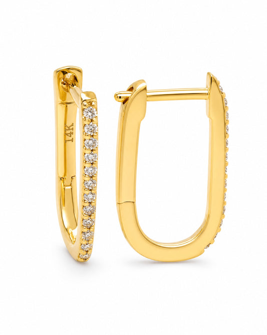 14K Yellow Gold U-Shaped Diamond Huggie Earrings