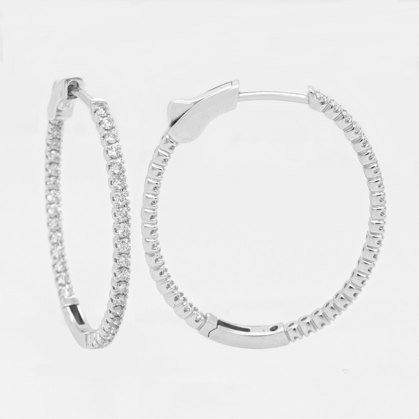 14K White Gold Diamond Hoop Earrings