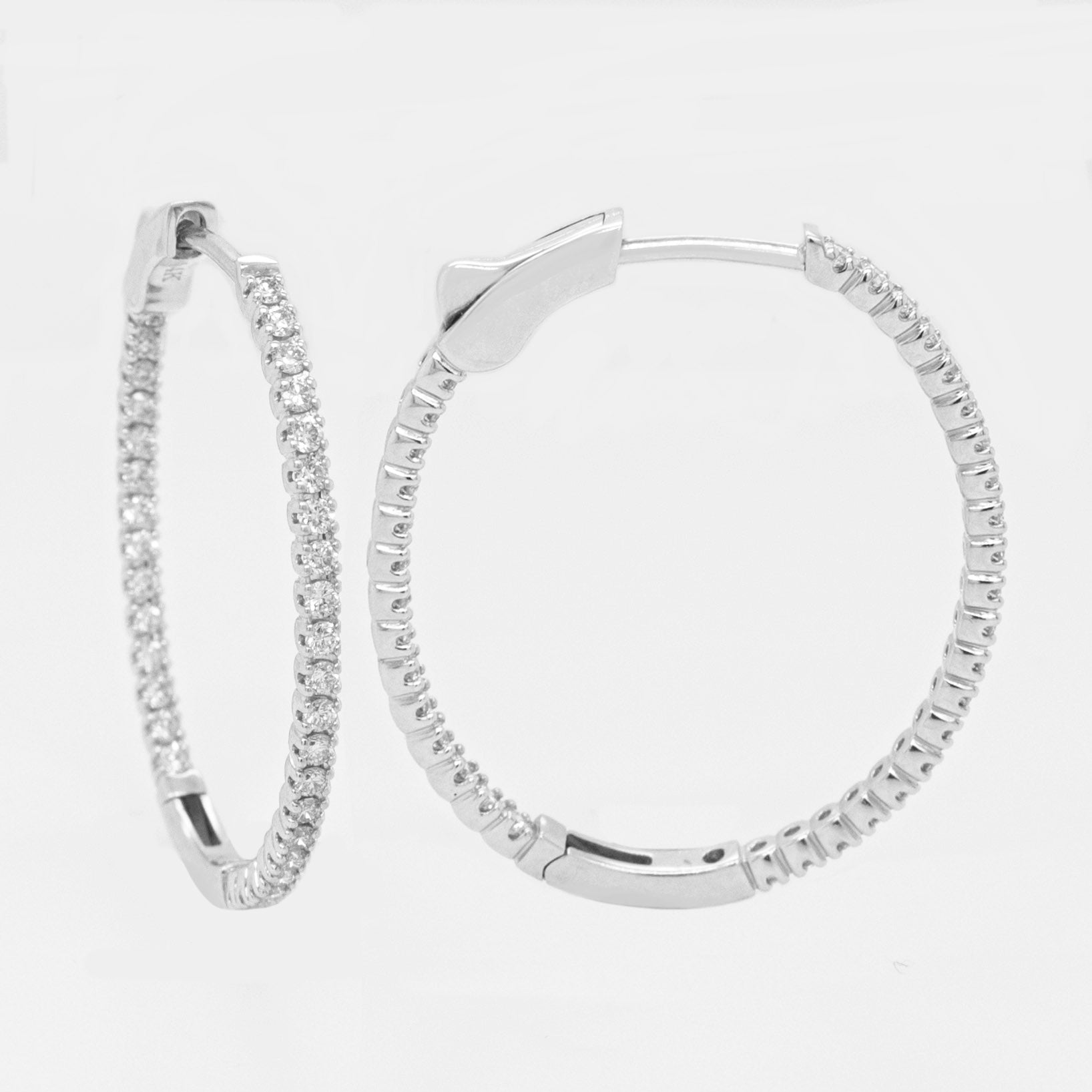 14K White Gold Diamond Hoop Earrings