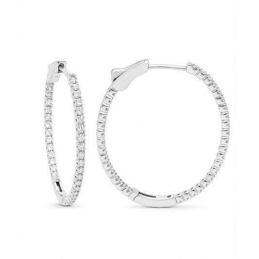 14K White Gold Diamond Hoop Earrings