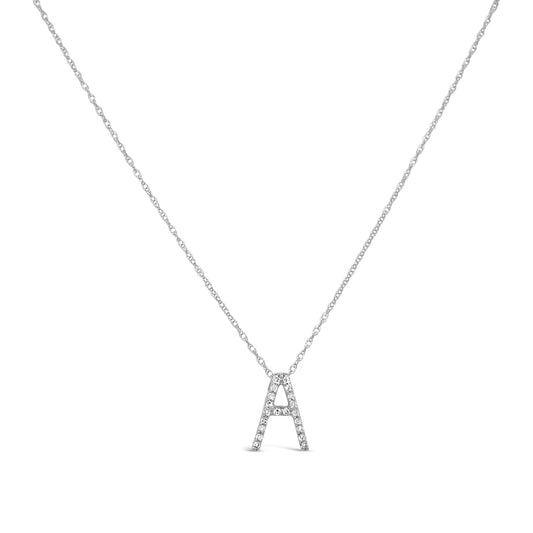 14K White Gold Diamond Initial Pendant Necklace- A