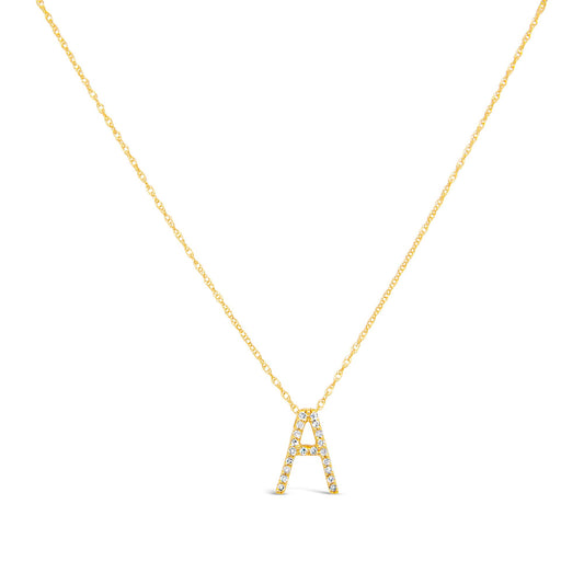 14K Yellow Gold Diamond Initial Pendant Necklace- A