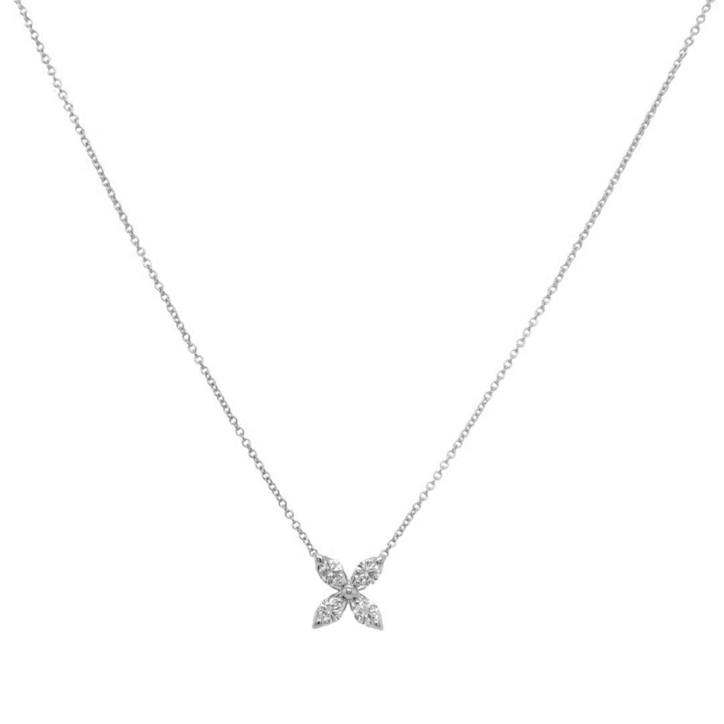 14K White Gold Marquise Diamond Pendant Necklace