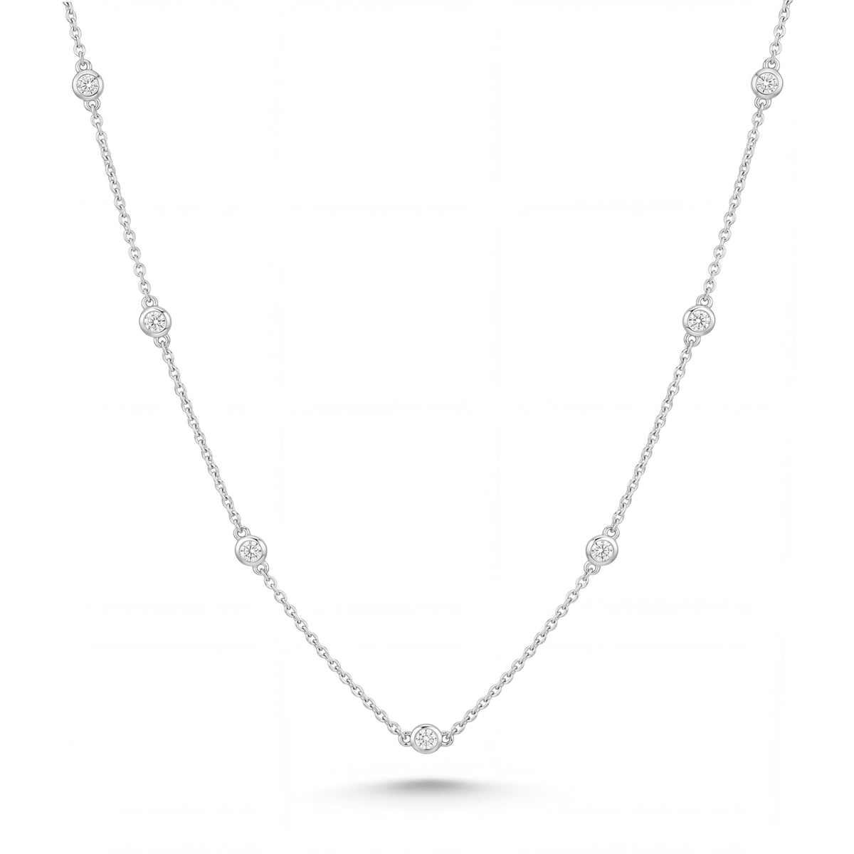 14K White Gold Bezel Diamonds Station Necklace