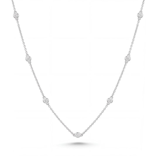 14K White Gold Bezel Diamonds Station Necklace