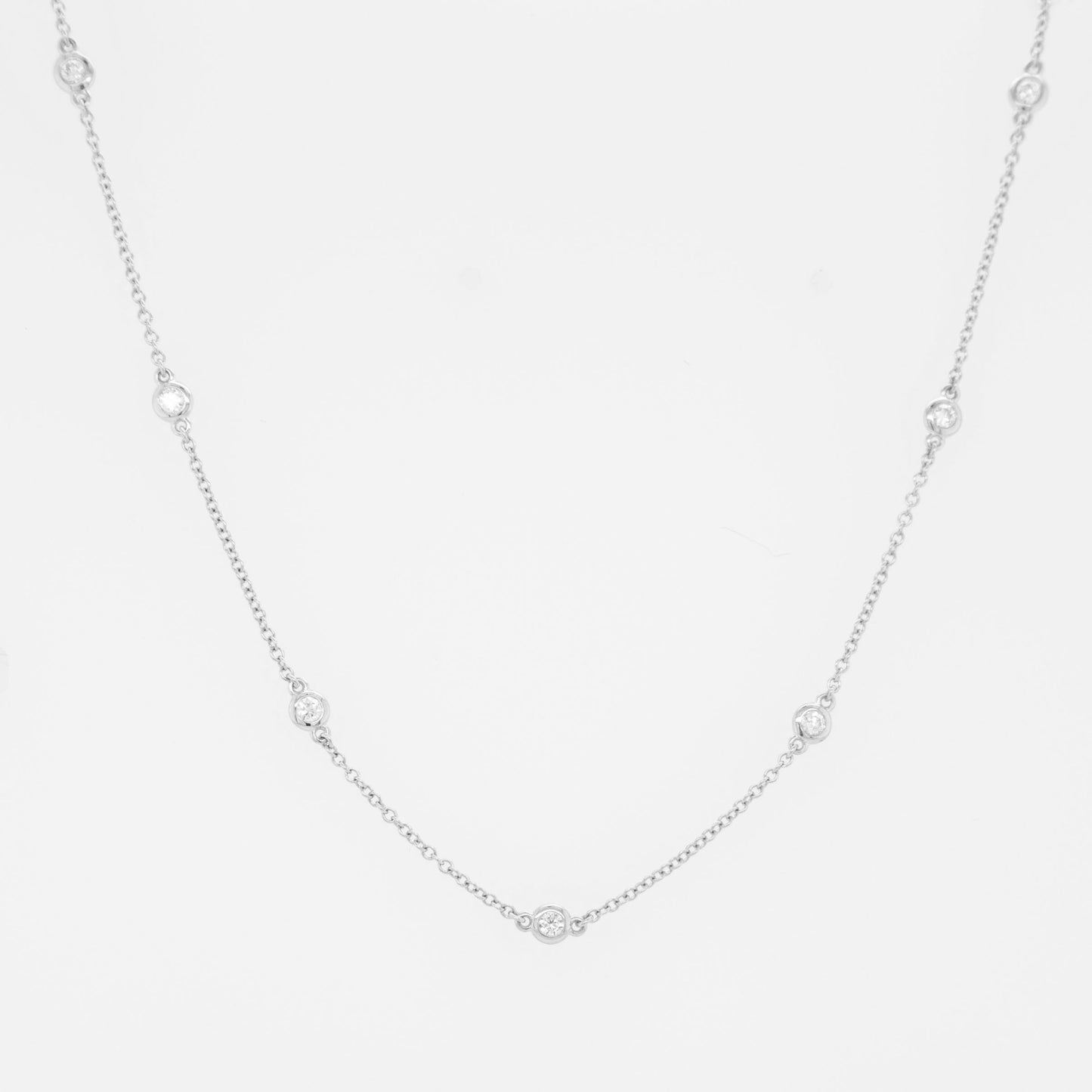 14K White Gold Bezel Diamonds Station Necklace
