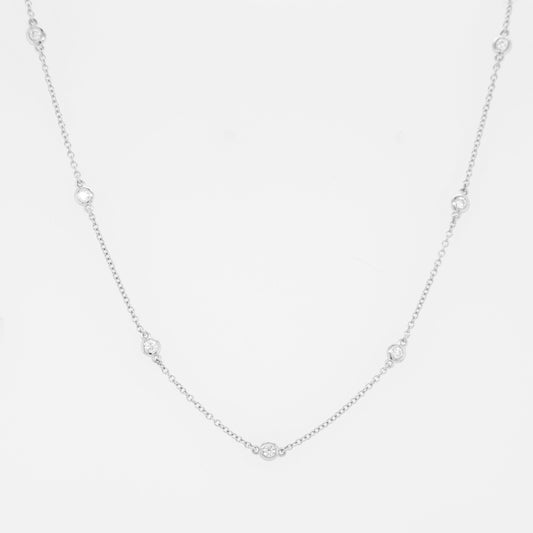 14K White Gold Bezel Diamonds Station Necklace