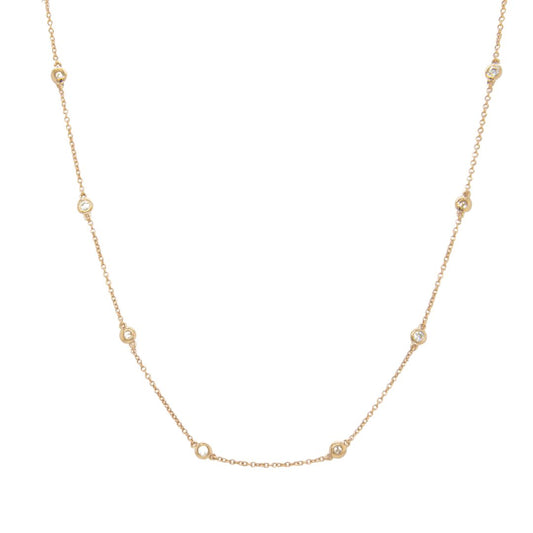 14K Yellow Gold Bezel Diamond Station Necklace