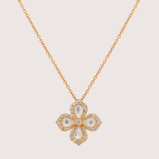 14K Yellow Gold Diamond & Mother of Pearl Cross Pendant Necklace