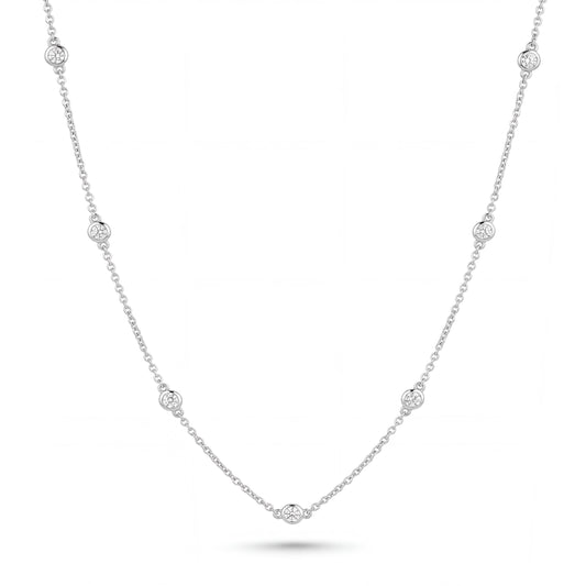 14K White Gold Bezel Diamonds Station Necklace-2