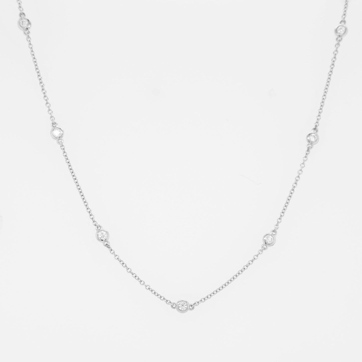 14K White Gold Bezel Diamonds Station Necklace-2