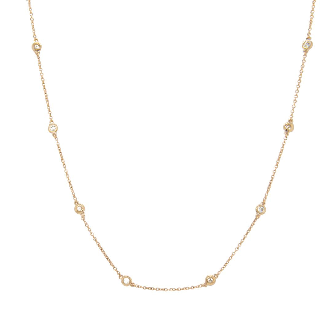 14K Yellow Gold Bezel Diamond Station Necklace Style 2