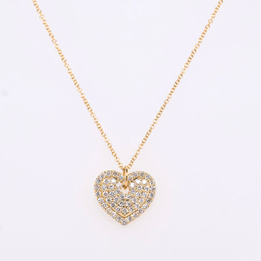 14K Yellow Gold Pave Diamond Heart Pendant Necklace