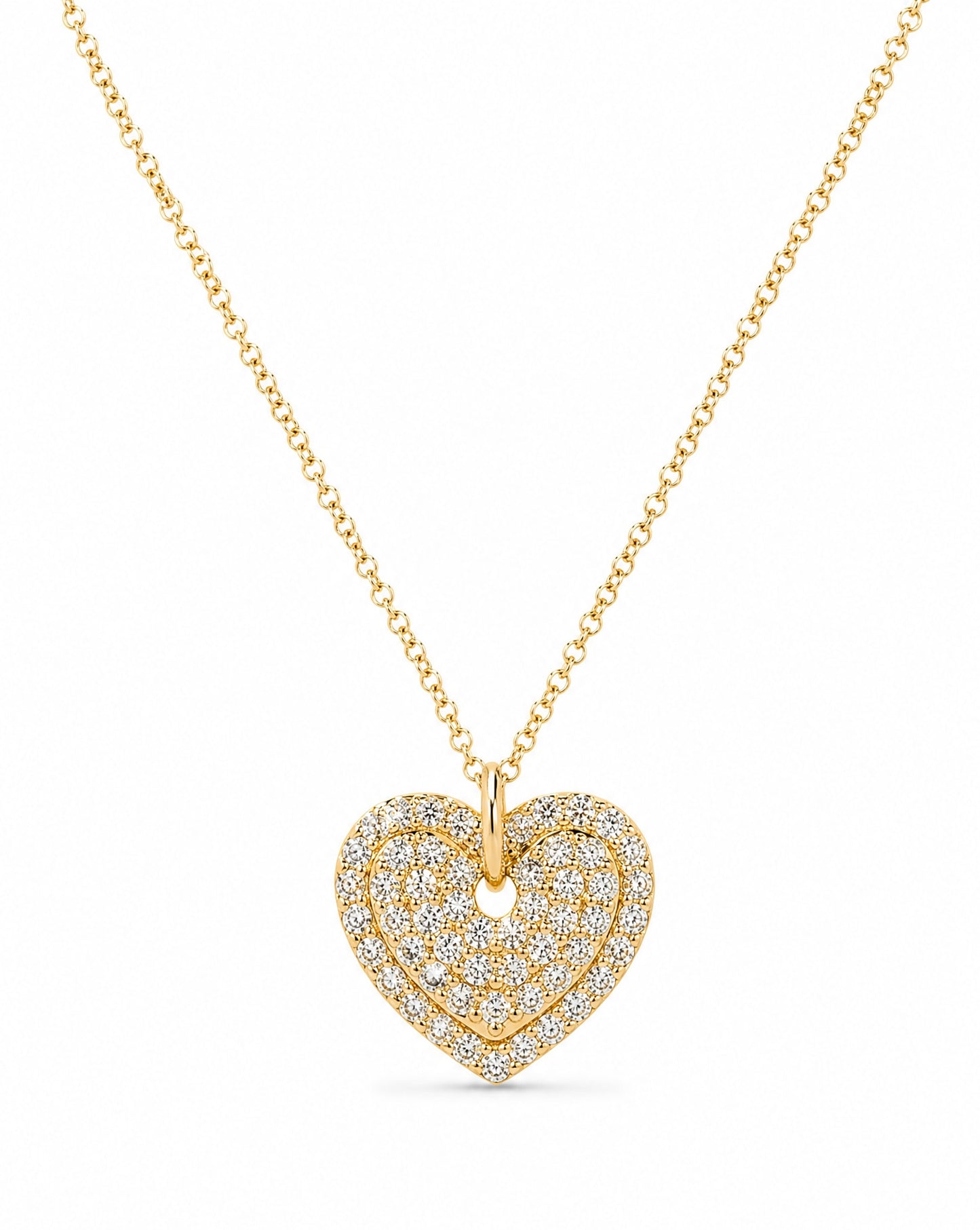 14K Yellow Gold Pave Diamond Heart Pendant Necklace
