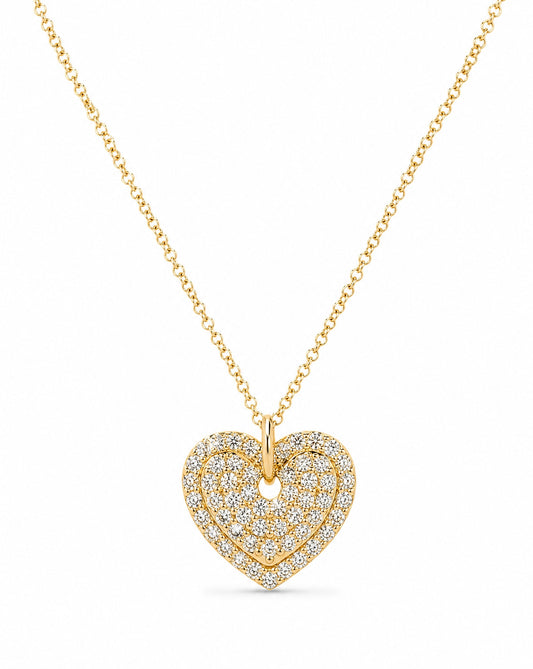 14K Yellow Gold Pave Diamond Heart Pendant Necklace