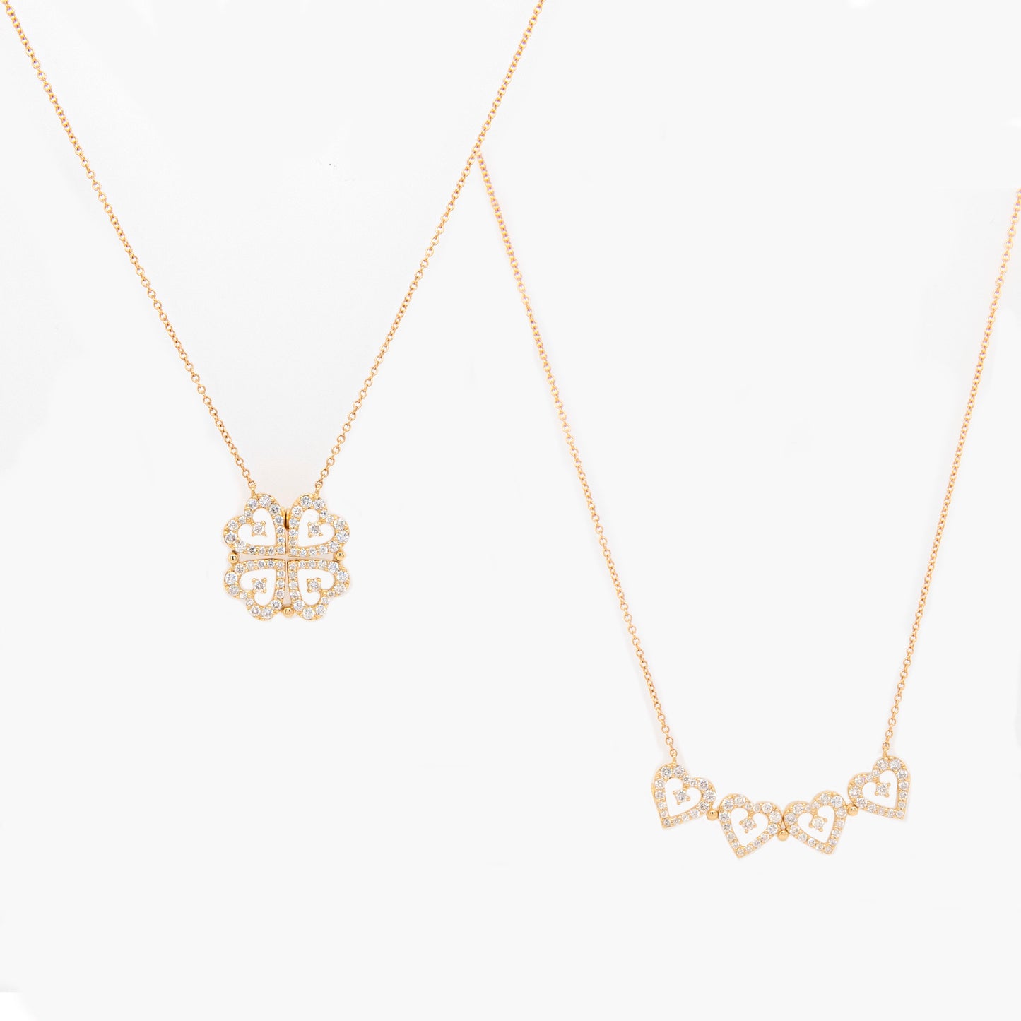 14K Yellow Gold Diamond Two in One Heart & Clover Necklace