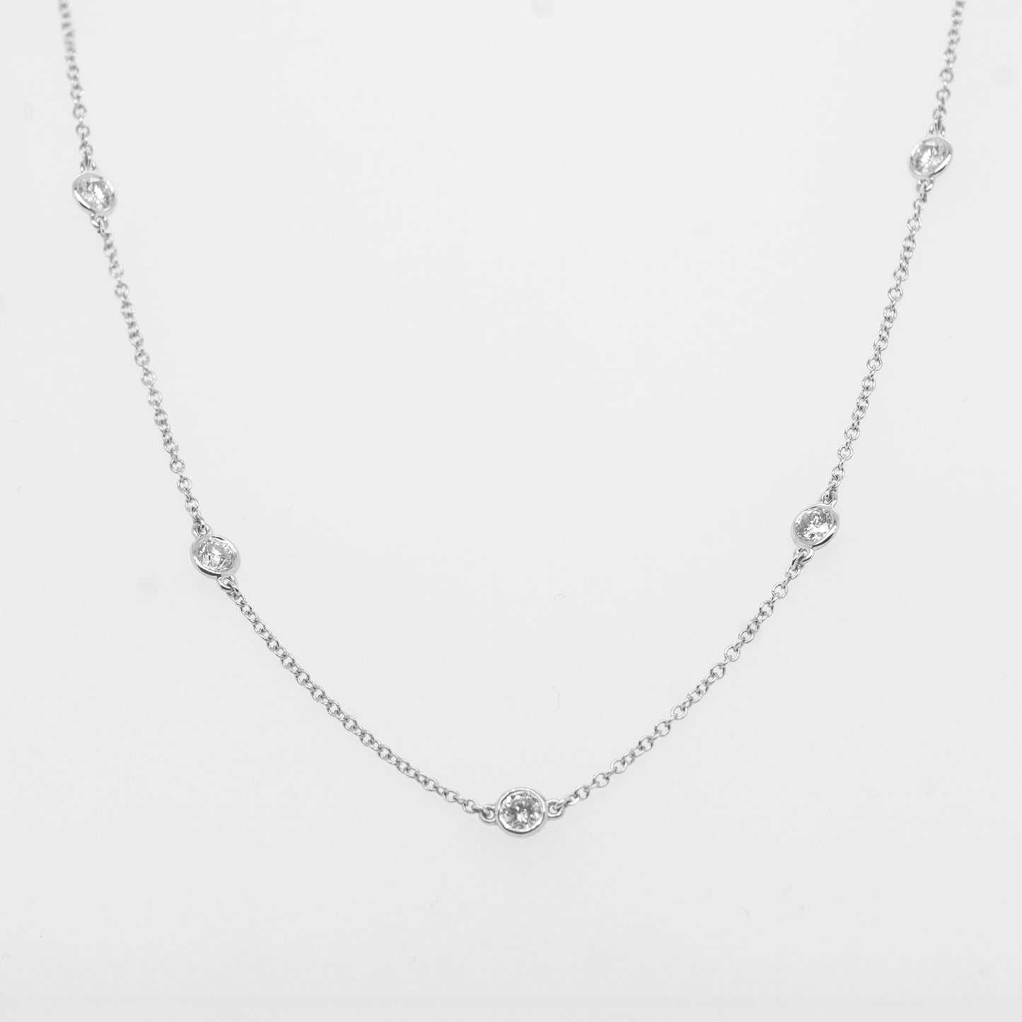 14K White Gold Bezel Diamonds Station Necklace-1