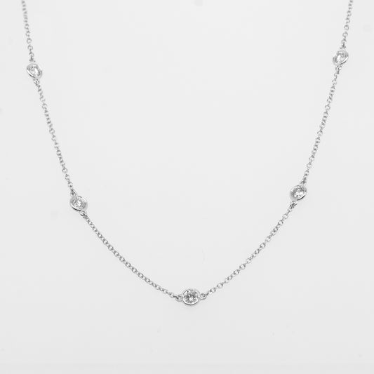 14K White Gold Bezel Diamonds Station Necklace-1