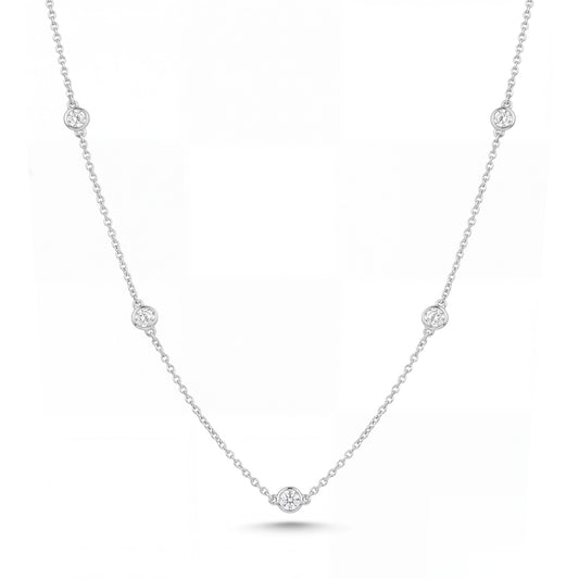 14K White Gold Bezel Diamonds Station Necklace-1