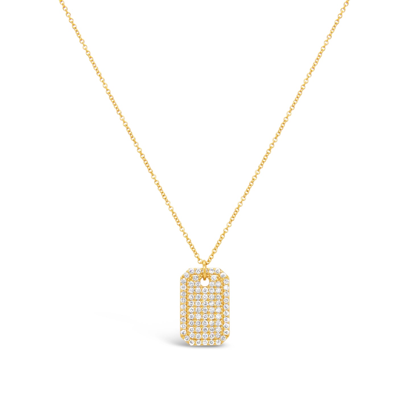 14K Yellow Gold Pave Diamond Dog Tag Pendant Necklace