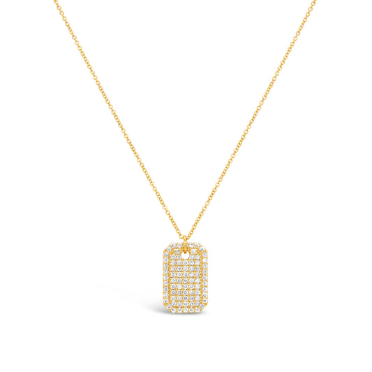 14K Yellow Gold Pave Diamond Dog Tag Pendant Necklace