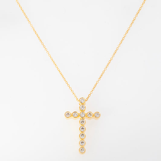 14K Yellow Gold Bezel Diamond Cross Pendant Necklace