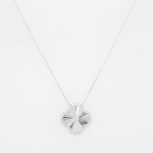 14K White Gold Diamond Flower Pendant Necklace