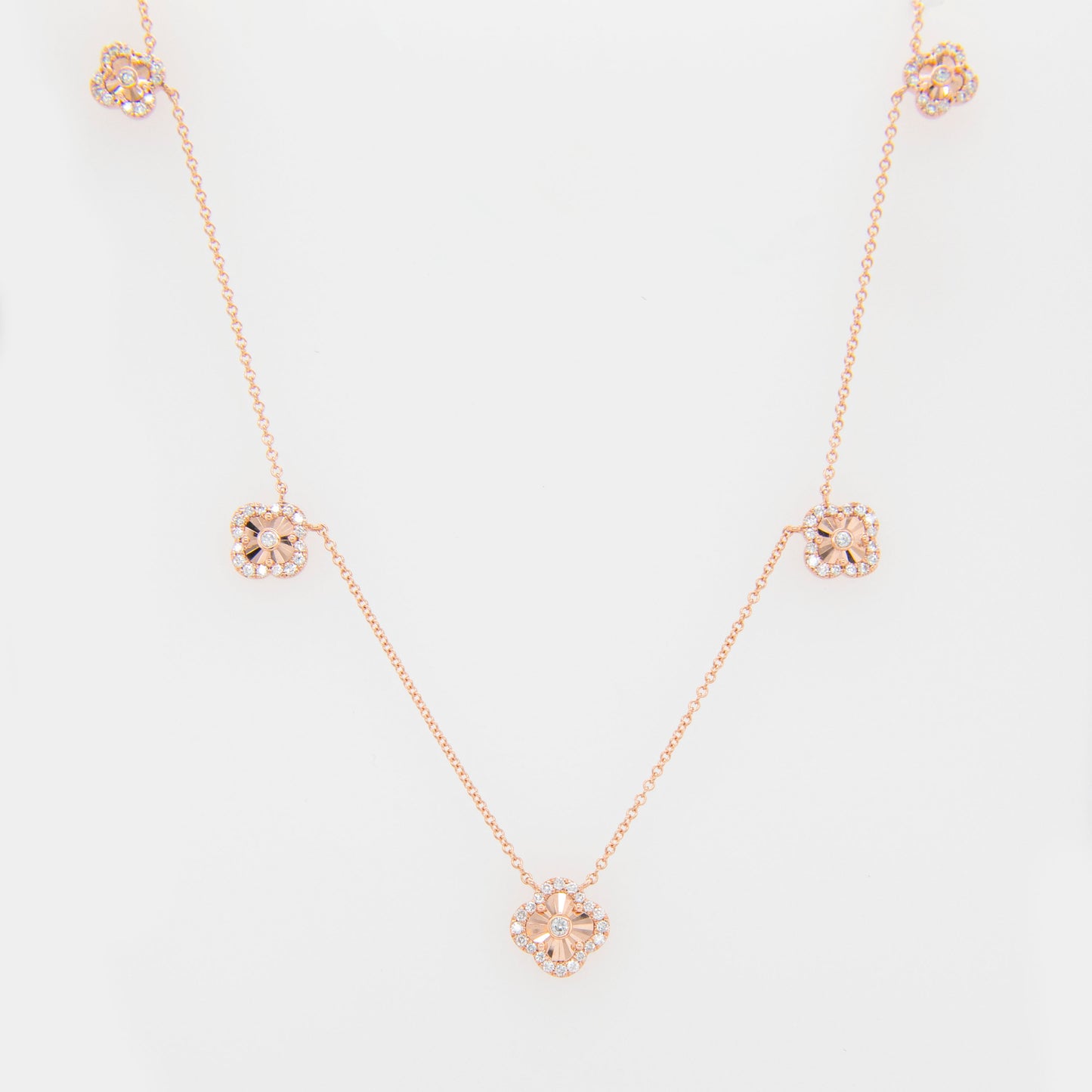 14K Rose Gold Diamond Dangle Clover Necklace