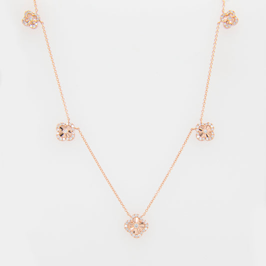 14K Rose Gold Diamond Dangle Clover Necklace