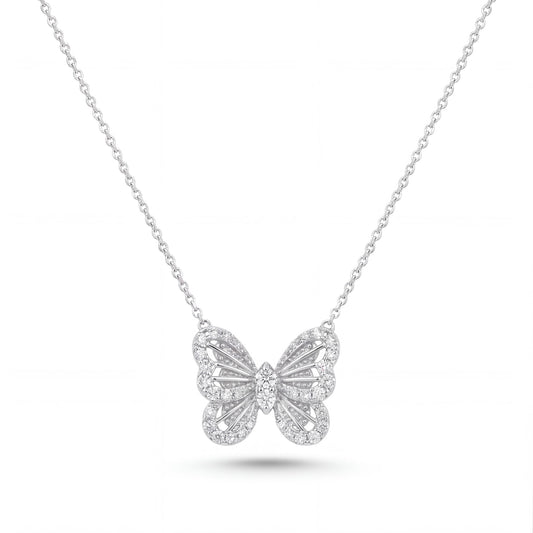 14K White Gold Butterfly Diamond Necklace