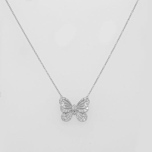 14K White Gold Butterfly Diamond Necklace
