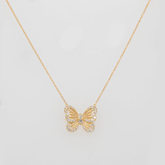 14K Yellow Gold Butterfly Diamond Necklace