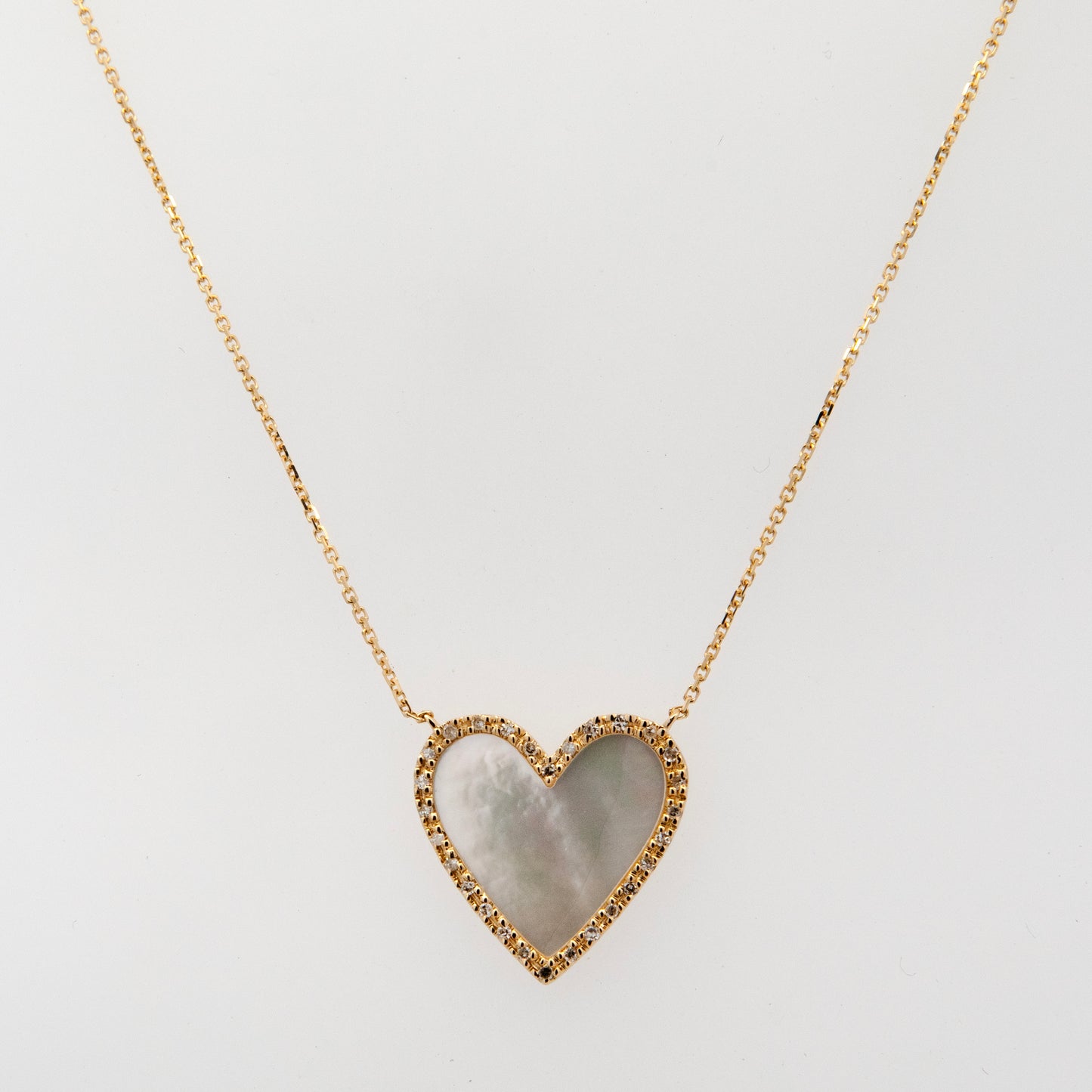 14K Yellow Gold Diamond and Mother of Pearl Heart Pendant Necklace