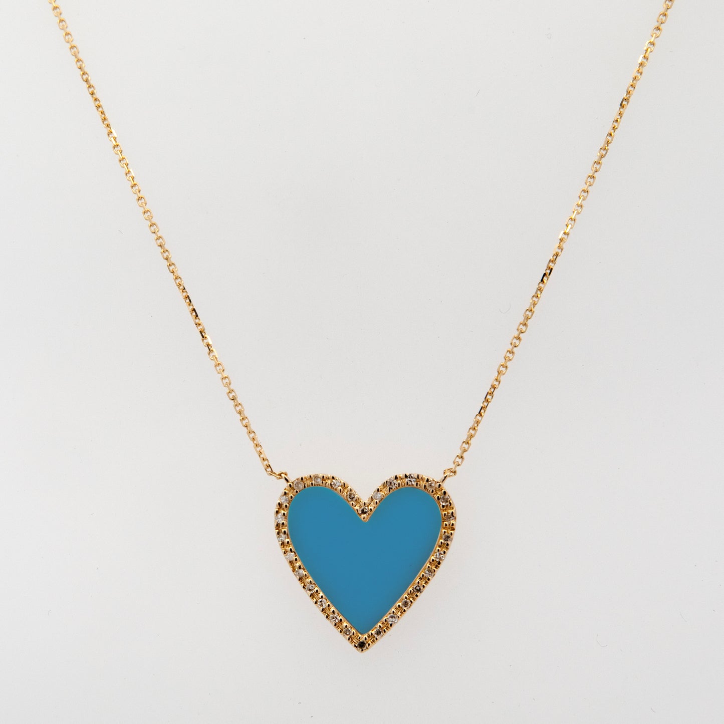 14K Yellow Gold Diamond and Turquoise Heart Pendant Necklace