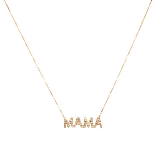 14K Yellow Gold Diamond Mama Pendant Necklace