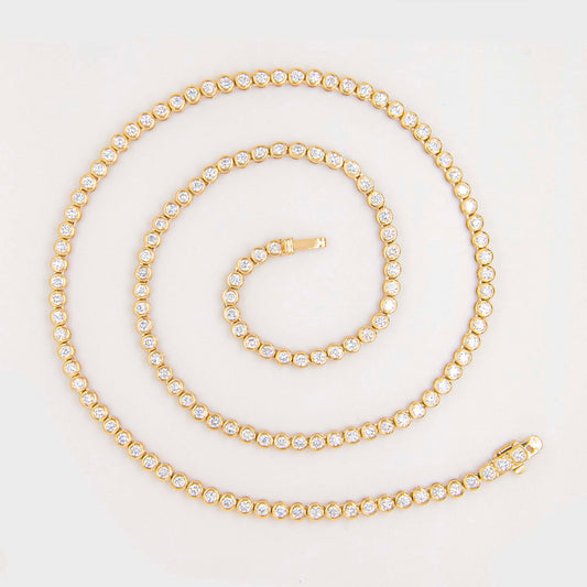 14K Yellow Gold Bezel Diamond Tennis Necklace