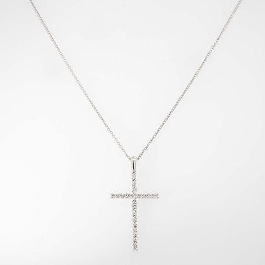 14K White Gold Diamond Cross Pendant Necklace