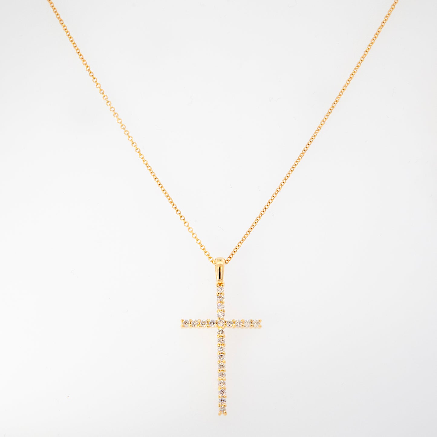 14K Yellow Gold Diamond Cross Pendant Necklace