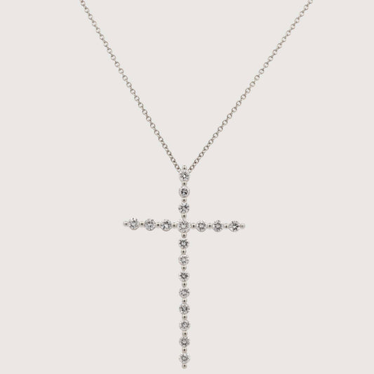 14K White Gold Diamond Large Cross Pendant Necklace