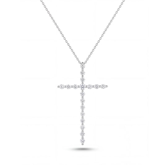 14K White Gold Diamond Large Cross Pendant Necklace