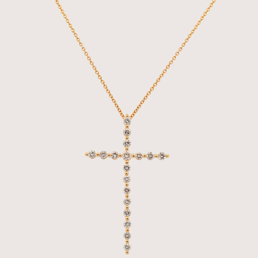 14K Yellow Gold Diamond Large Cross Pendant Necklace