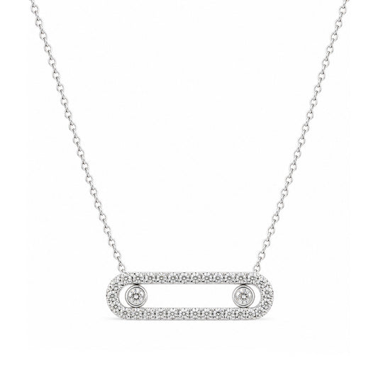 14K White Gold Double Ball Floating Bar Diamond Necklace
