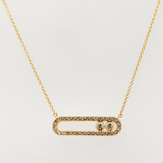 14K Yellow Gold Double Ball Floating Bar Diamond Necklace