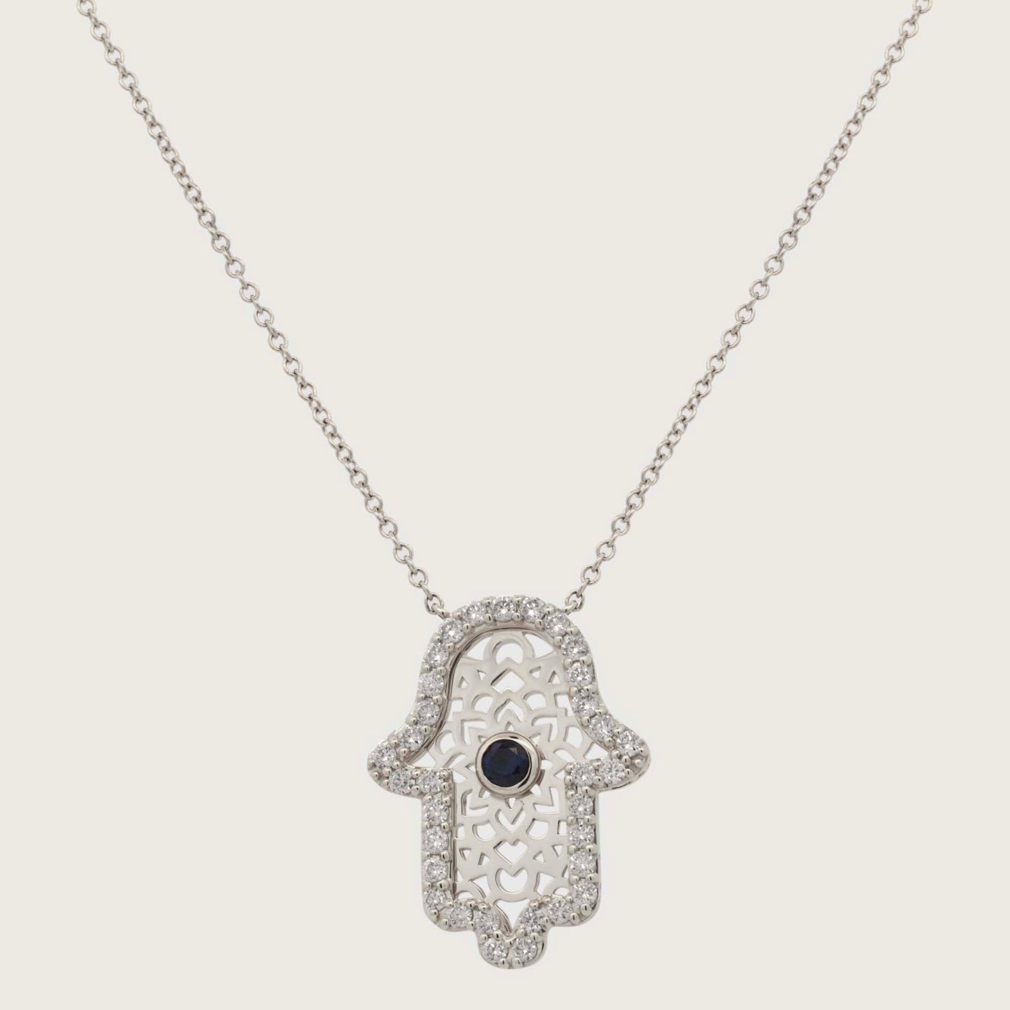 14K White Gold Diamond Hamsa Pendant Necklace