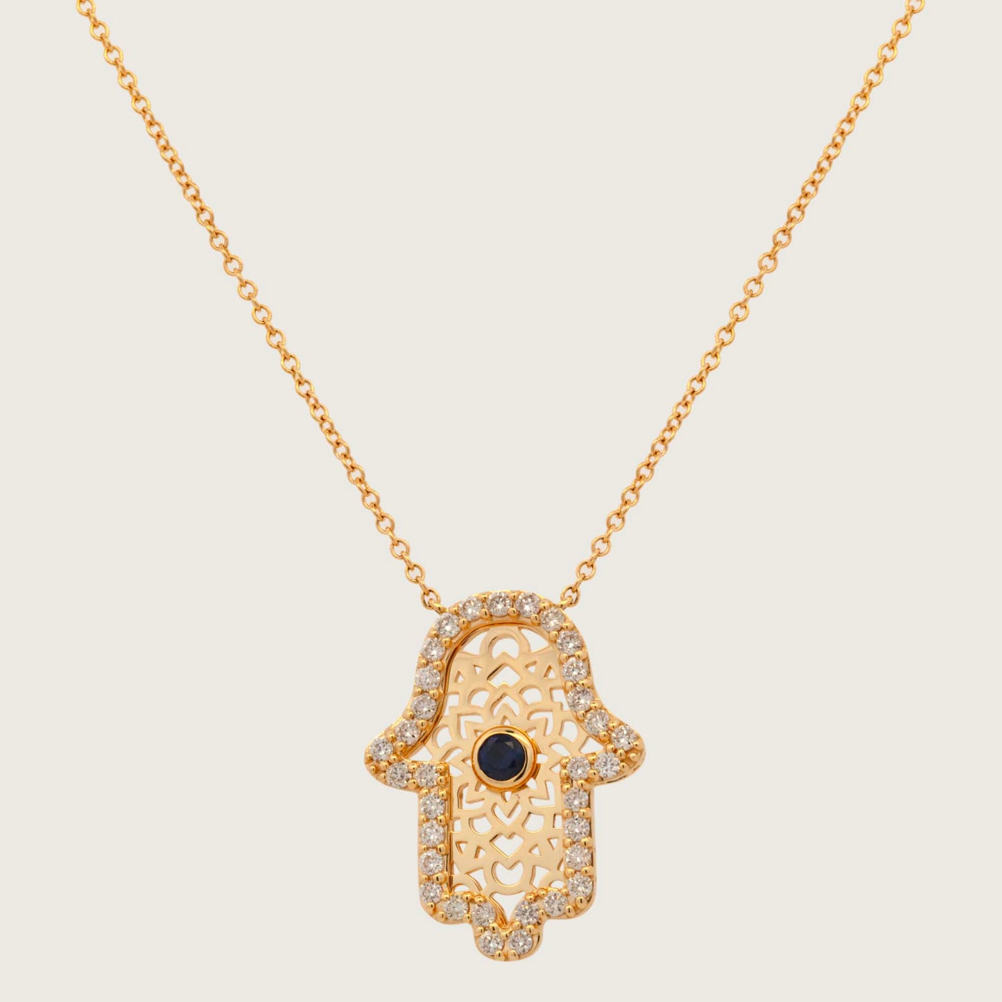 14K Yellow Gold Diamond Hamsa Pendant Necklace