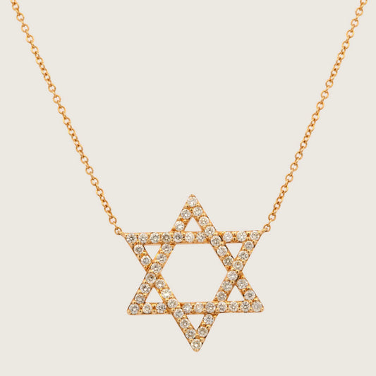 14K Yellow Gold Diamond Star of David Pendant Necklace