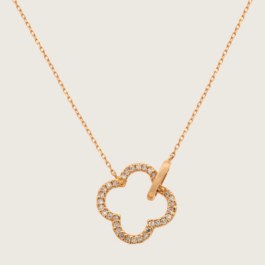 14K Yellow Gold Diamond Flower Necklace